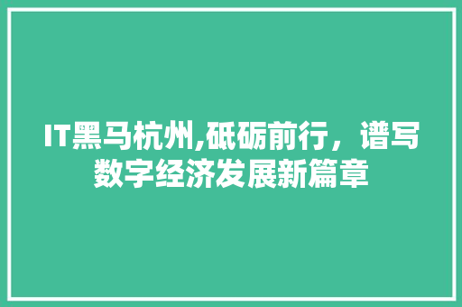 IT黑马杭州,砥砺前行，谱写数字经济发展新篇章