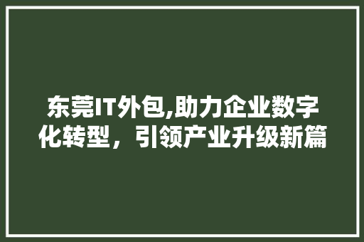 东莞IT外包,助力企业数字化转型，引领产业升级新篇章