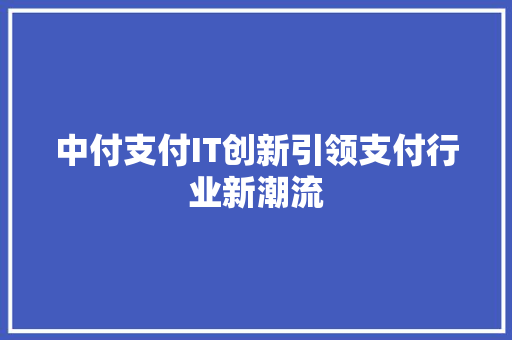 中付支付IT创新引领支付行业新潮流