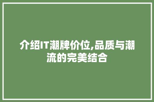 介绍IT潮牌价位,品质与潮流的完美结合