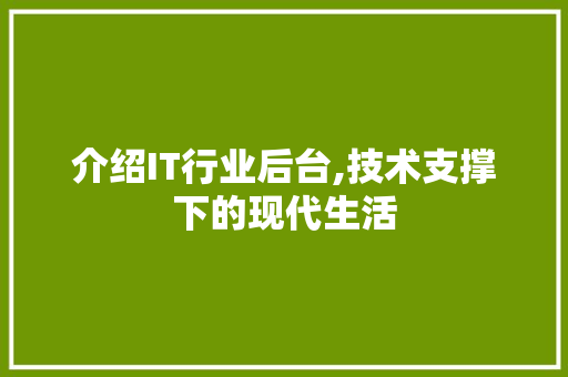 介绍IT行业后台,技术支撑下的现代生活