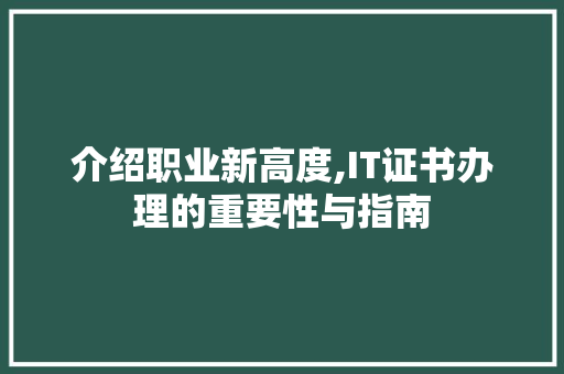 介绍职业新高度,IT证书办理的重要性与指南 网站优化