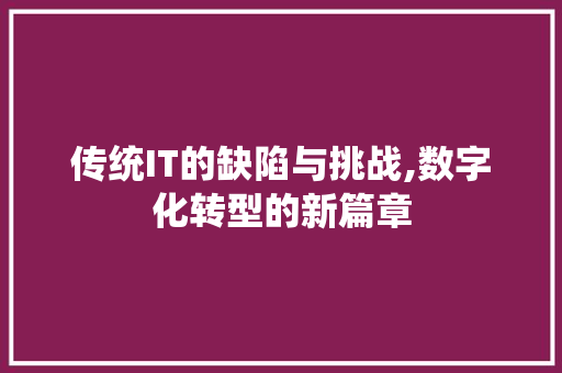 传统IT的缺陷与挑战,数字化转型的新篇章