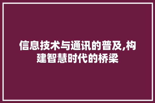 信息技术与通讯的普及,构建智慧时代的桥梁