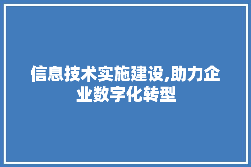 信息技术实施建设,助力企业数字化转型