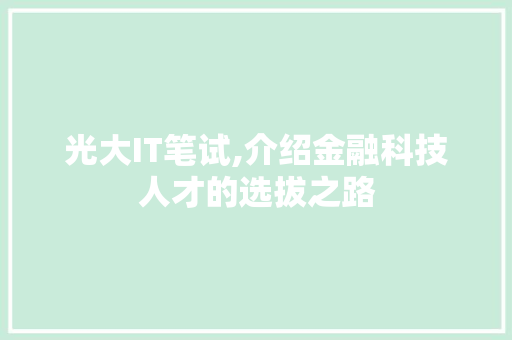 光大IT笔试,介绍金融科技人才的选拔之路