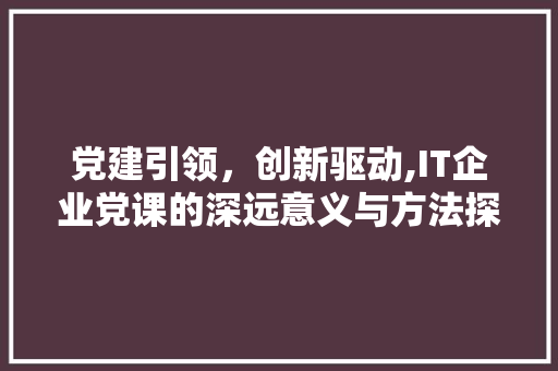 党建引领，创新驱动,IT企业党课的深远意义与方法探索