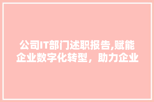 公司IT部门述职报告,赋能企业数字化转型，助力企业高质量发展 网站优化