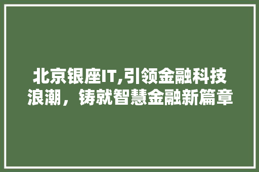 北京银座IT,引领金融科技浪潮，铸就智慧金融新篇章