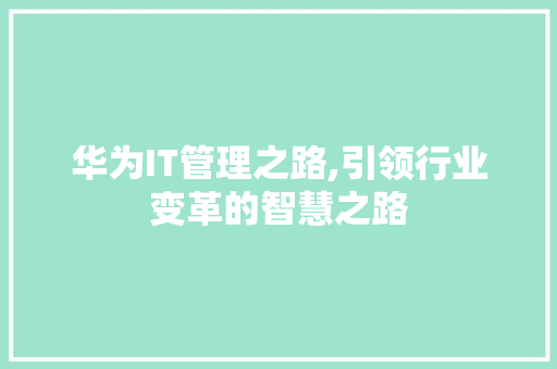 华为IT管理之路,引领行业变革的智慧之路