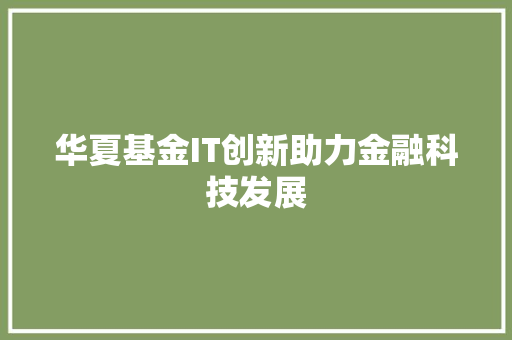 华夏基金IT创新助力金融科技发展
