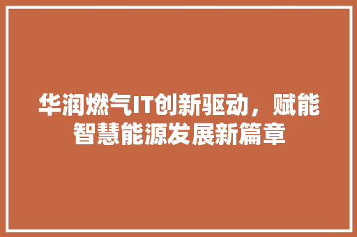 华润燃气IT创新驱动，赋能智慧能源发展新篇章