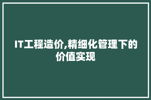 IT工程造价,精细化管理下的价值实现 AI技术学习