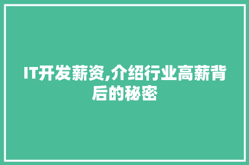 IT开发薪资,介绍行业高薪背后的秘密