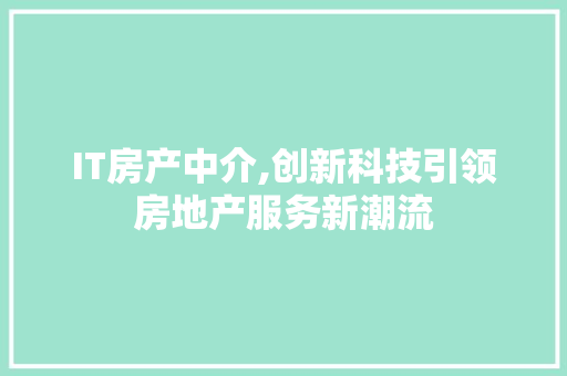 IT房产中介,创新科技引领房地产服务新潮流 网站开发