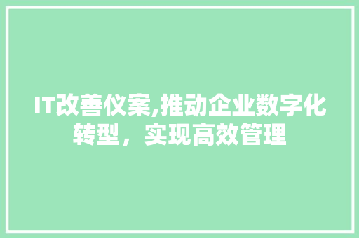IT改善仪案,推动企业数字化转型，实现高效管理 AI技术学习