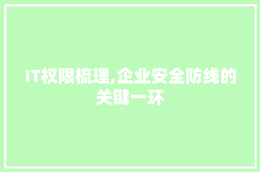 IT权限梳理,企业安全防线的关键一环 搜狗优化