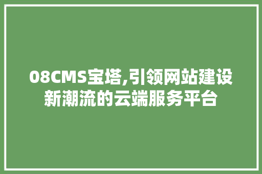 08CMS宝塔,引领网站建设新潮流的云端服务平台 小程序开发