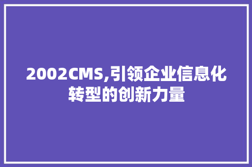 2002CMS,引领企业信息化转型的创新力量