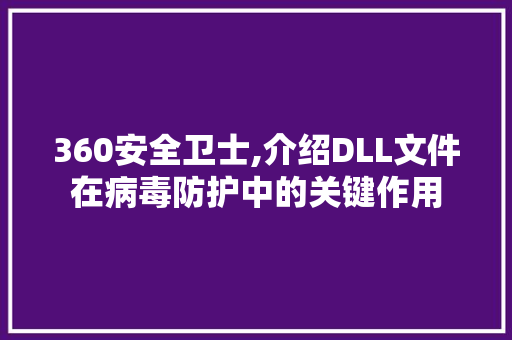 360安全卫士,介绍DLL文件在病毒防护中的关键作用 小程序开发