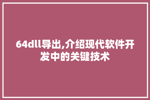 64dll导出,介绍现代软件开发中的关键技术 seo技术