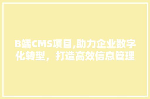 B端CMS项目,助力企业数字化转型，打造高效信息管理平台