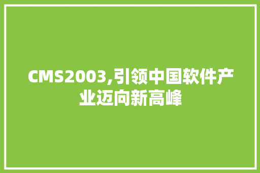 CMS2003,引领中国软件产业迈向新高峰