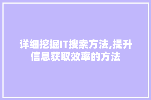 详细挖掘IT搜索方法,提升信息获取效率的方法