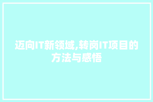 迈向IT新领域,转岗IT项目的方法与感悟 小程序开发