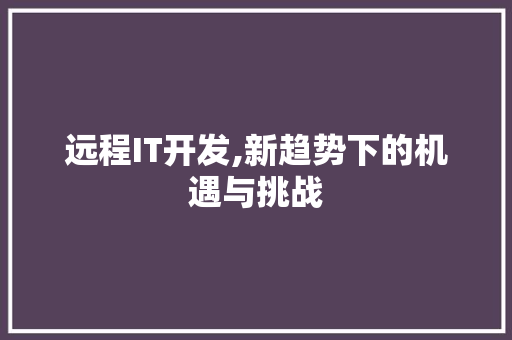 远程IT开发,新趋势下的机遇与挑战