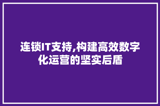 连锁IT支持,构建高效数字化运营的坚实后盾