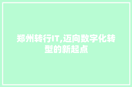 郑州转行IT,迈向数字化转型的新起点 英文谷歌算法