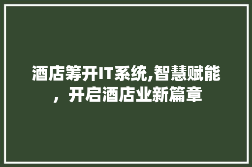 酒店筹开IT系统,智慧赋能，开启酒店业新篇章 英文谷歌算法