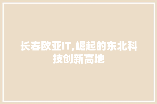 长春欧亚IT,崛起的东北科技创新高地