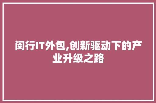 闵行IT外包,创新驱动下的产业升级之路