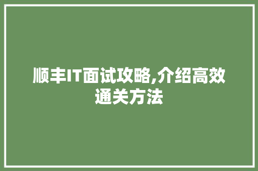 顺丰IT面试攻略,介绍高效通关方法 360搜优化