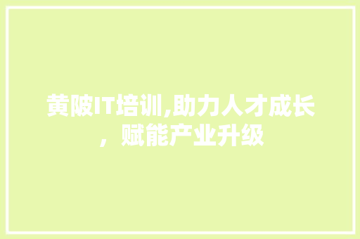 黄陂IT培训,助力人才成长，赋能产业升级 网站开发