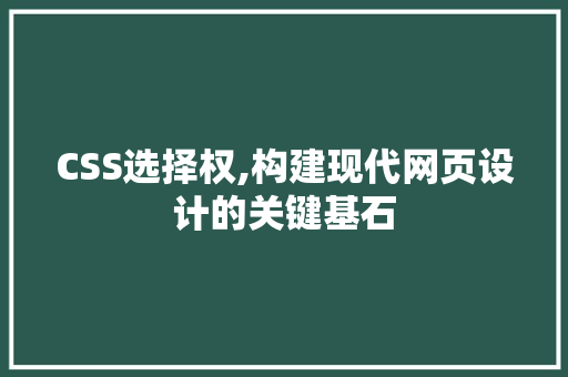 CSS选择权,构建现代网页设计的关键基石 小程序开发