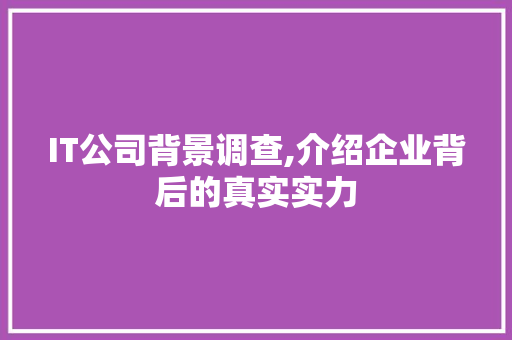 IT公司背景调查,介绍企业背后的真实实力