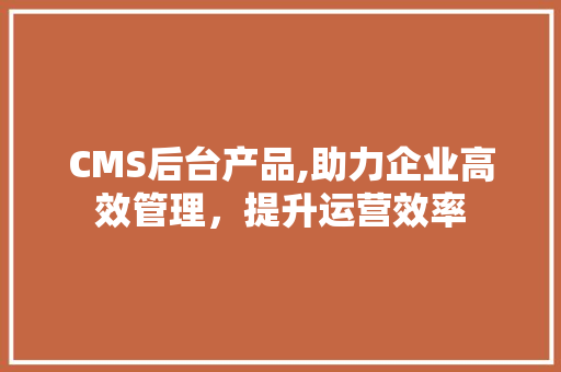 CMS后台产品,助力企业高效管理，提升运营效率