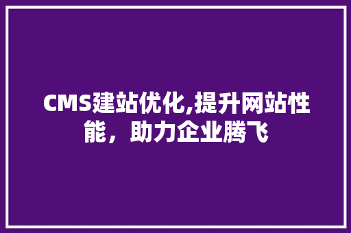 CMS建站优化,提升网站性能，助力企业腾飞 网站优化
