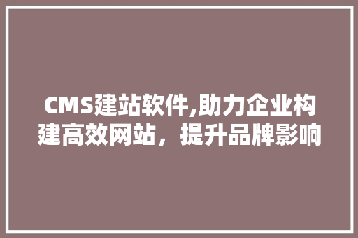 CMS建站软件,助力企业构建高效网站，提升品牌影响力