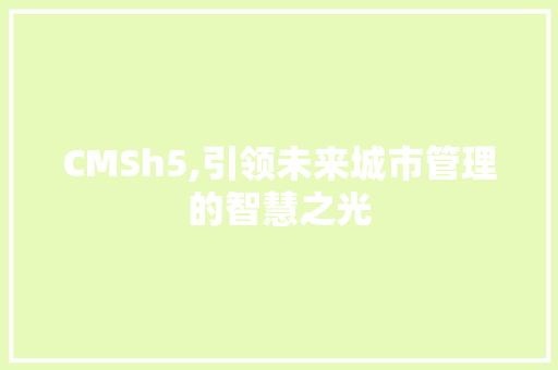 CMSh5,引领未来城市管理的智慧之光