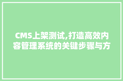 CMS上架测试,打造高效内容管理系统的关键步骤与方法