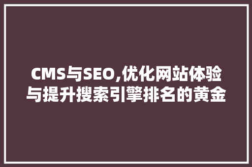 CMS与SEO,优化网站体验与提升搜索引擎排名的黄金法则