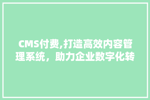 CMS付费,打造高效内容管理系统，助力企业数字化转型