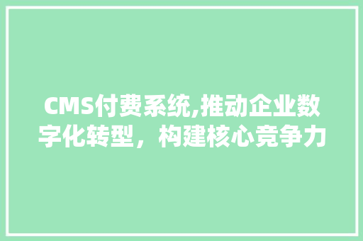 CMS付费系统,推动企业数字化转型，构建核心竞争力 网站开发