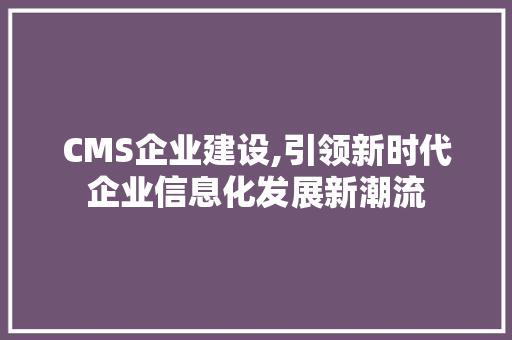 CMS企业建设,引领新时代企业信息化发展新潮流 seo技术
