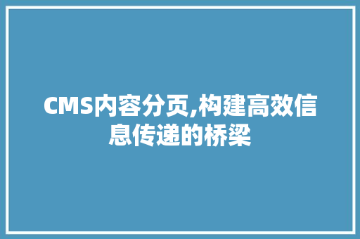 CMS内容分页,构建高效信息传递的桥梁