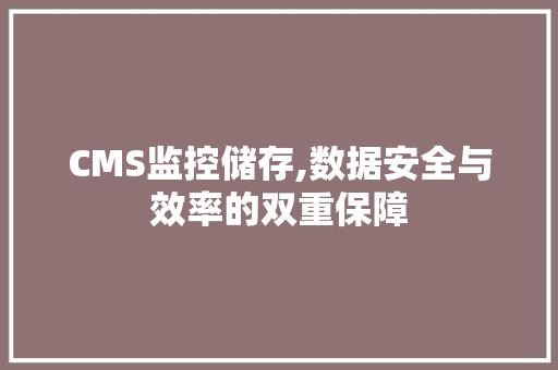 CMS监控储存,数据安全与效率的双重保障